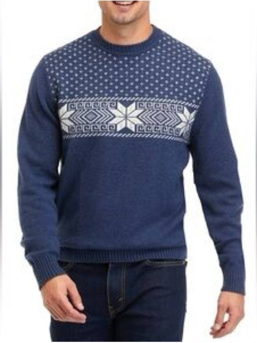 Crown & Ivy Fair Isle wool sweater blue white mens‎ size large